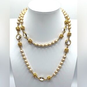 ESTATE ST.John Collection 44.5” in Gold plated, Faux Pearls and Faceted Crystals